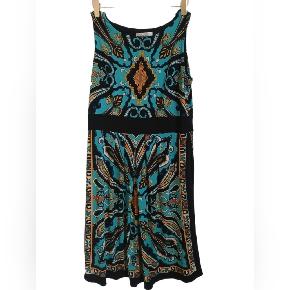Dressbarn Teal and Gold Patterned Dress
